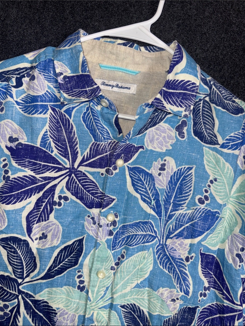 Tommy Bahama Blue and Navy Tropical Linen Button-Down
